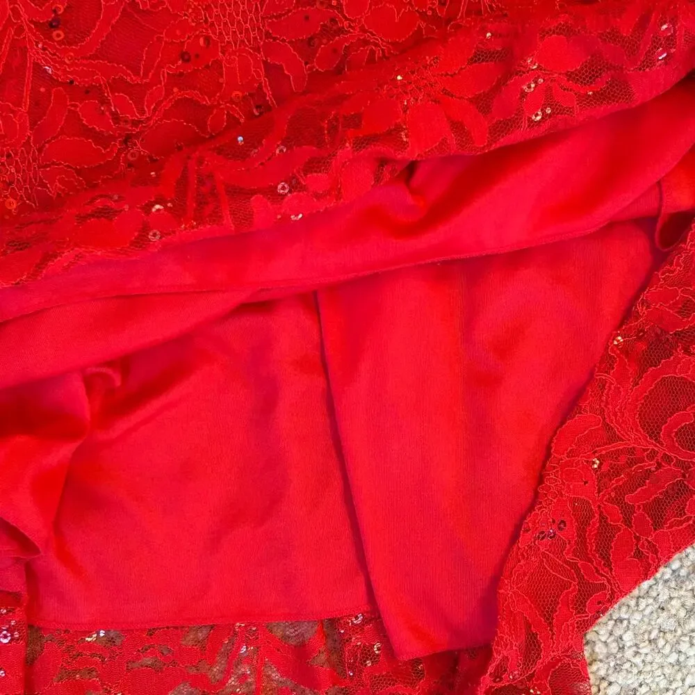 B Darlin Red Lace Sequin Prom Dress - Picture 8 of 10